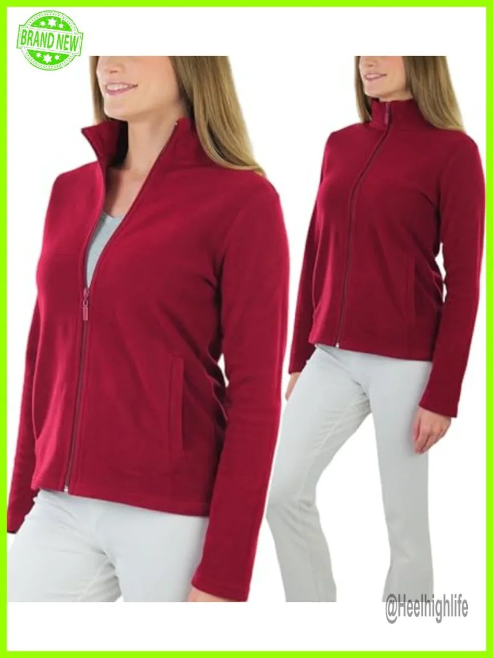 Women's Zip Up High Collar Polar Fleece Jacket - Picture 3 of 7